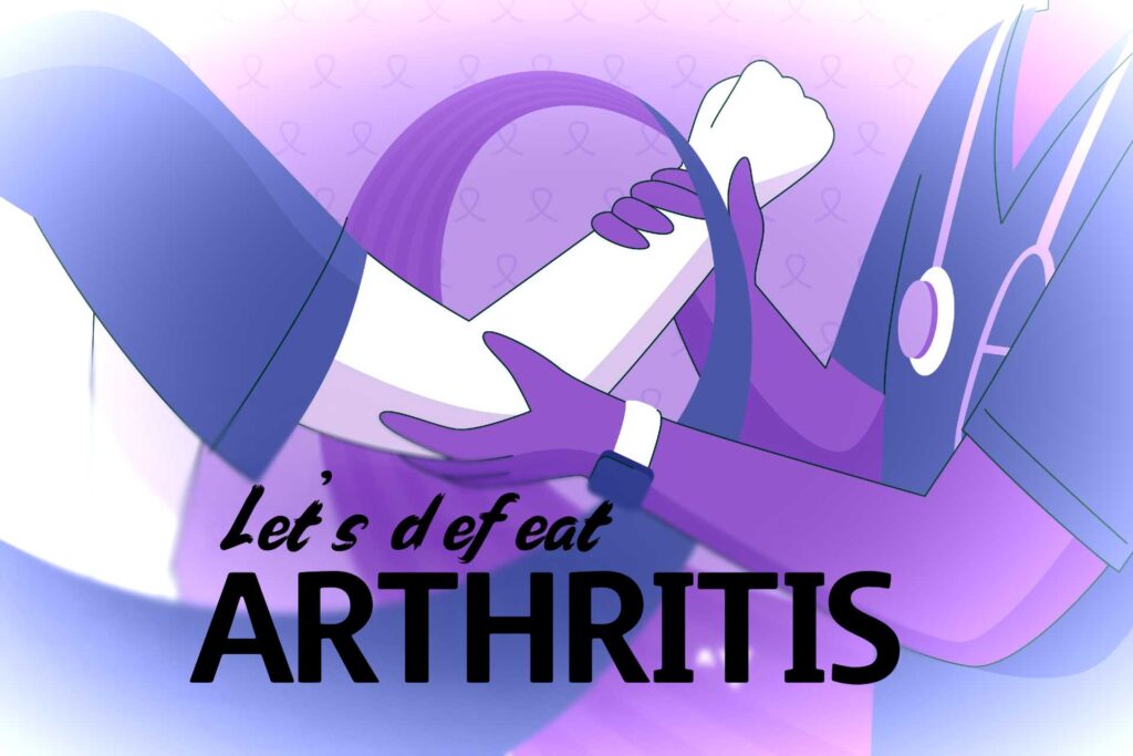 Artistic depiction of a person taking medical help from a doctor or expert, symbolizing liberation from Arthritis.