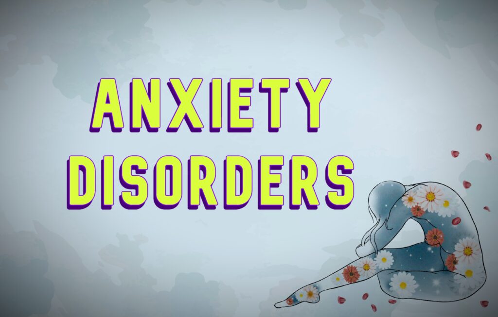 Outline of a female figure surrounded by flowers, battling anxiety.