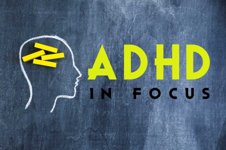 Vector illustration of ADHD depicted on a chalkboard, symbolizing the complexity within a human head due to ADHD.