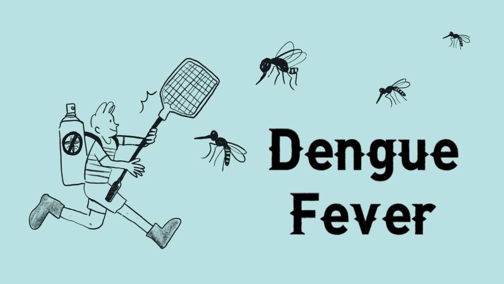 A young boy swatting at mosquitoes to prevent Dengue virus transmission.